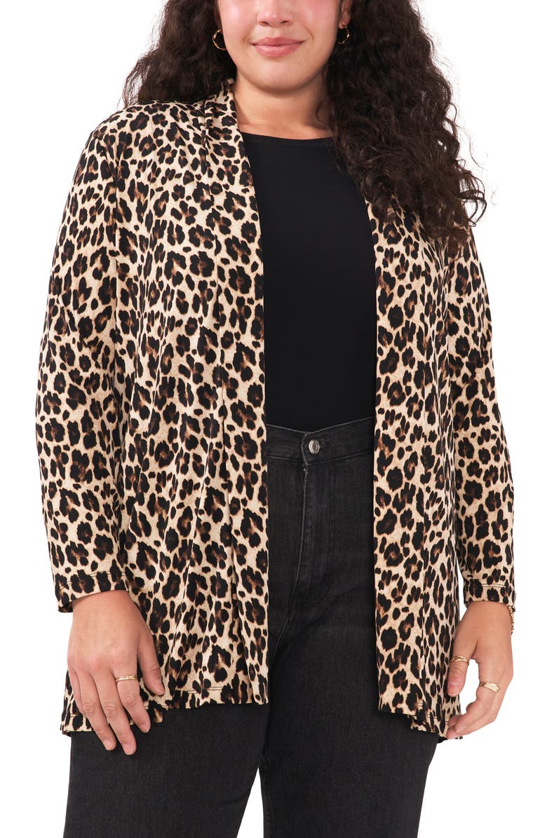 Vince Camuto Leopard Open Front Knit Cardigan, Main, color, 