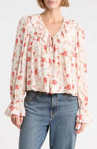 Tie Neck Long Sleeve Ruffle Top