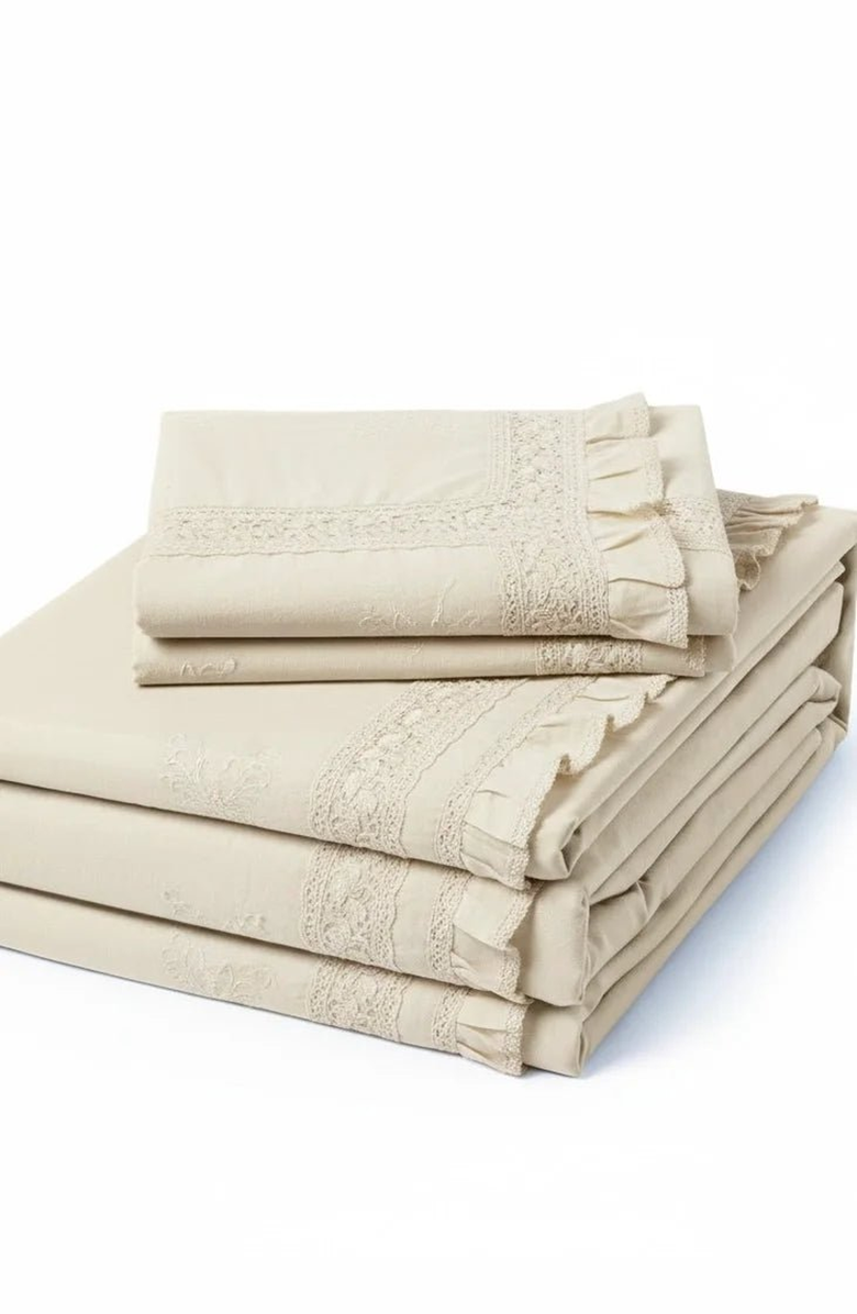 Ever Lasting Esme Floral Embroidered Linen Cotton Bedding Set, Main, color, Off-White / Cream