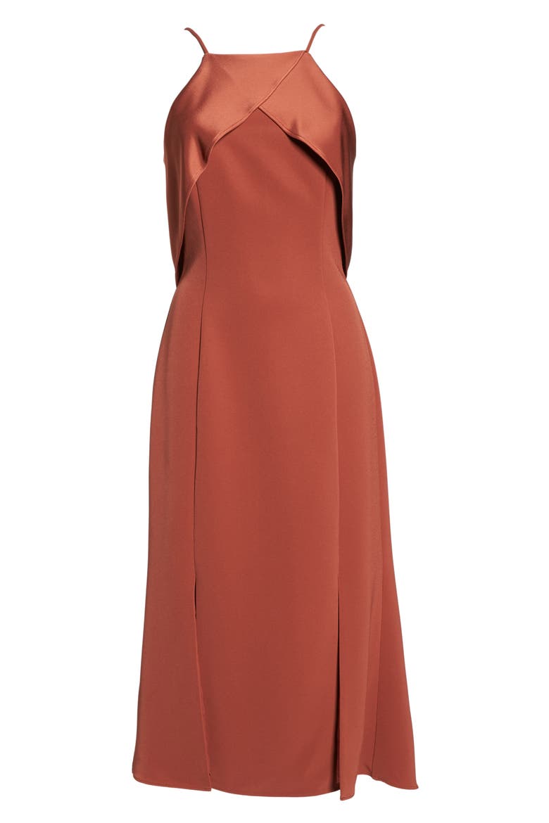 Ruffle Back Halter Midi Dress, Alternate, color, CLAY