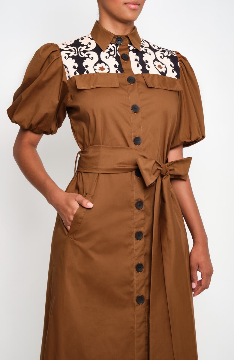 The Lulo Project Pompon Contrast Detail Stretch Cotton Shirtdress, Alternate, color, Chocolate 18
