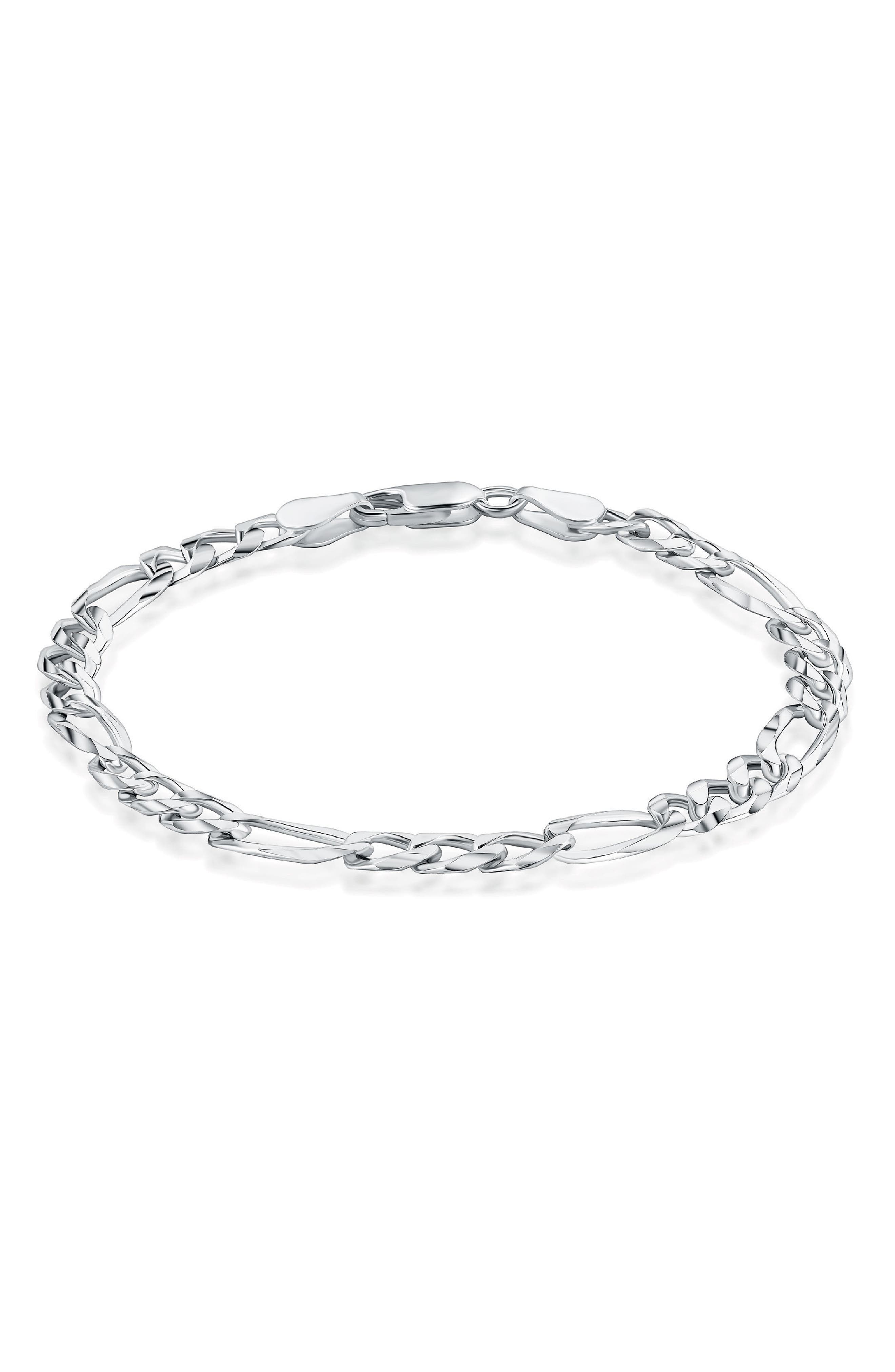 BEST SILVER Sterling Silver Flat Figaro Link Bracelet