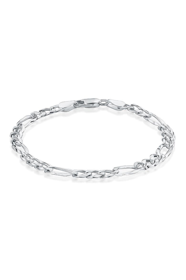Sterling Silver Flat Figaro Link Bracelet, Main, color, SILVER