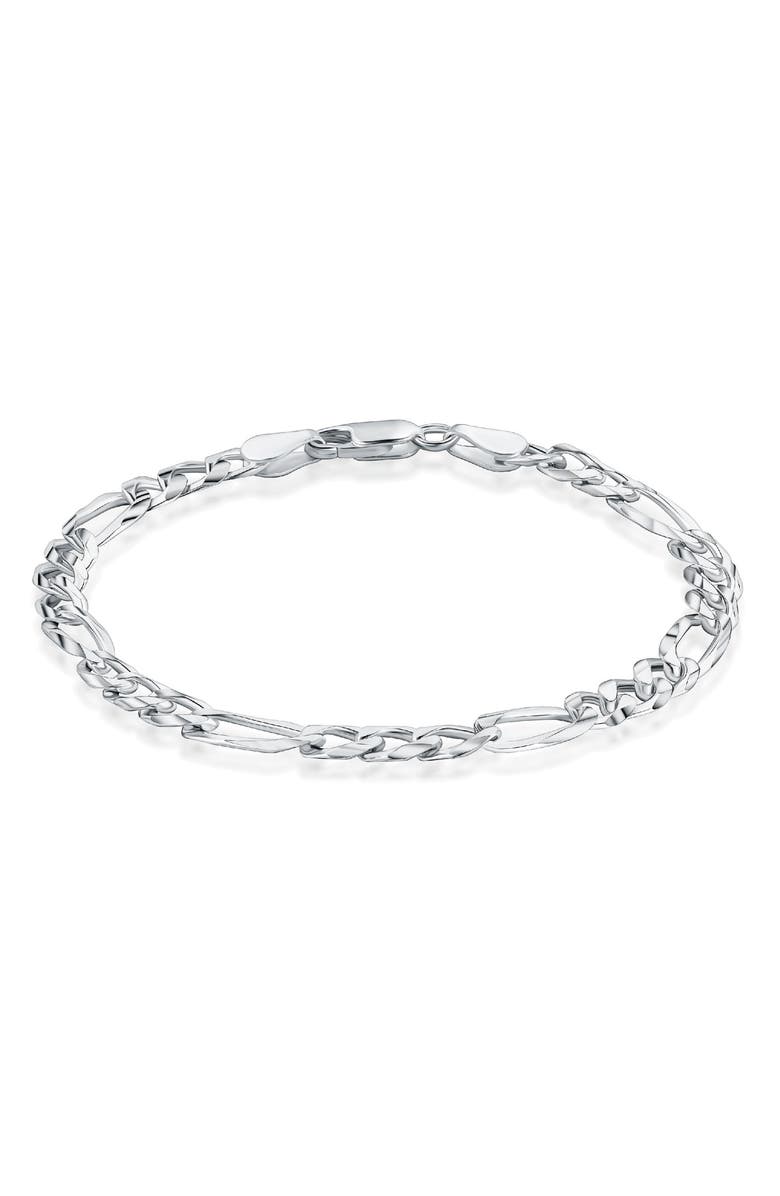 BEST SILVER Sterling Silver Flat Figaro Link Bracelet, Main, color, Silver