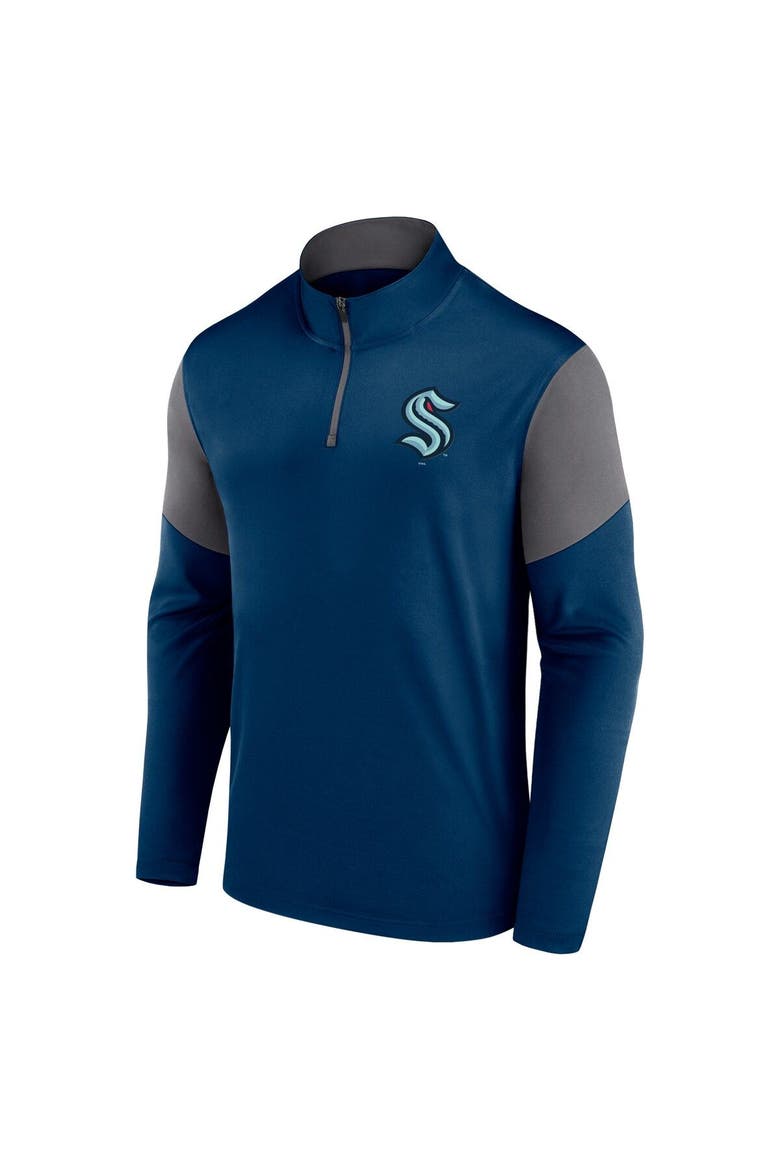 Men's Fanatics Branded Deep Sea Blue Seattle Kraken Logo Quarter-Zip Top, Alternate, color, Navy