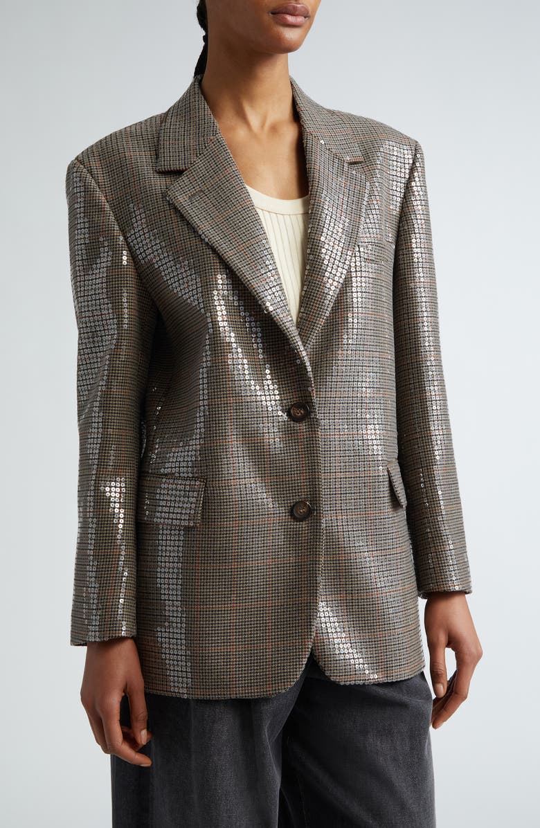 Golden Goose Journey Sequin Houndstooth Virgin Wool Blazer, Alternate, color,