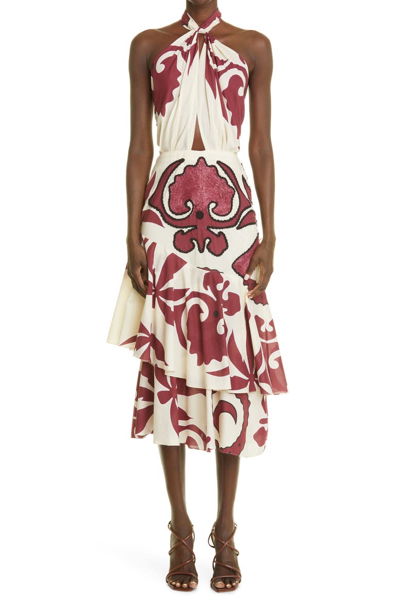 Johanna Ortiz Unforgettable Summer Halter Organic Cotton Midi Dress, Main, color,