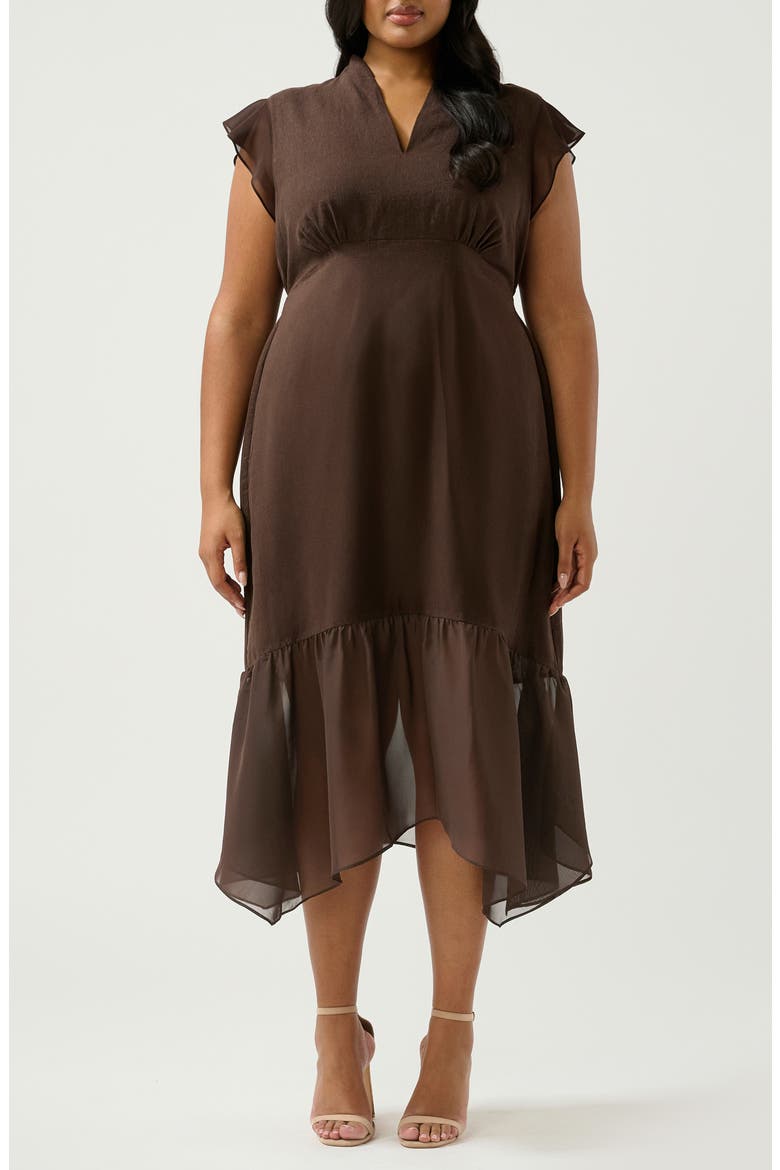 Dune Dancer Chiffon Trim Linen Blend Dress, Main, color, CHOCOLATE