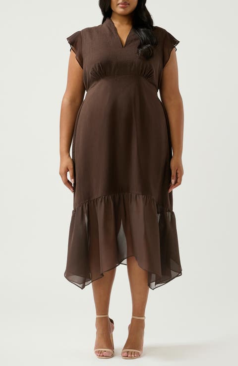 Dune Dancer Chiffon Trim Linen Blend Dress (Plus)