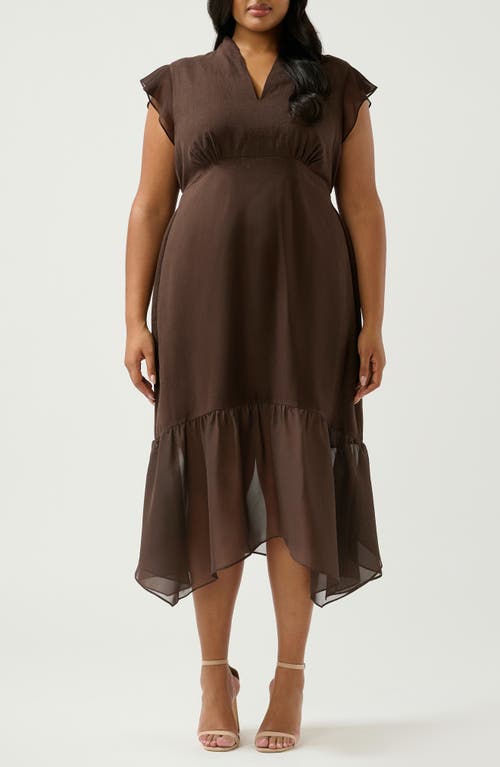 Estelle Dune Dancer Chiffon Trim Linen Blend Dress In Chocolate