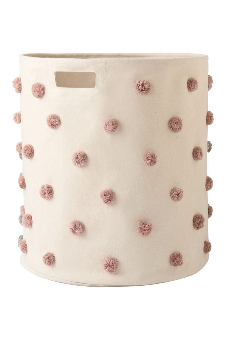 Pompom Cotton Canvas Hamper, Main, color, ROSE PINK