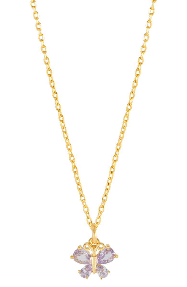 Estella Bartlett Dreamer Cubic Zirconia Butterfly Charm Necklace, Main, color, Gold