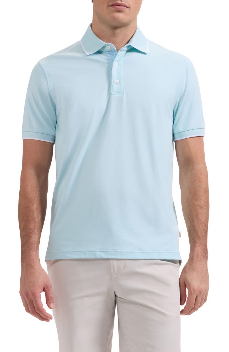 Bugatchi Performance Tipped Polo, Main, color, Aqua
