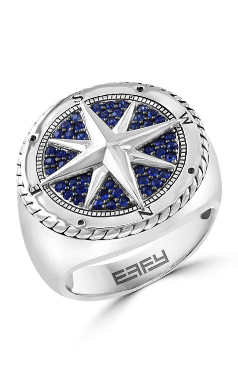 Sapphire Compass Statement Ring in Sterling Silver
