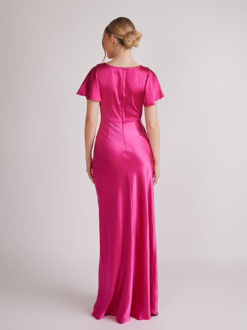 Six Stories Flutter Sleeve Satin Bridesmaid Dress In Animal Print