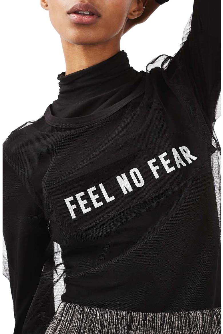 Feel No Fear Sheer Tee, Alternate, color, BLACK