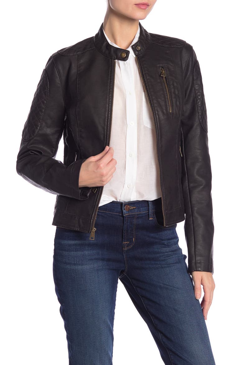 Levi's® Zip Front Water Repellent Faux Leather Moto Jacket, Main, color, BROWN