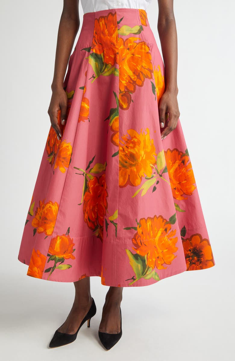 Lela Rose Parker Floral Cotton Poplin A-Line Skirt, Main, color, Berry Multi