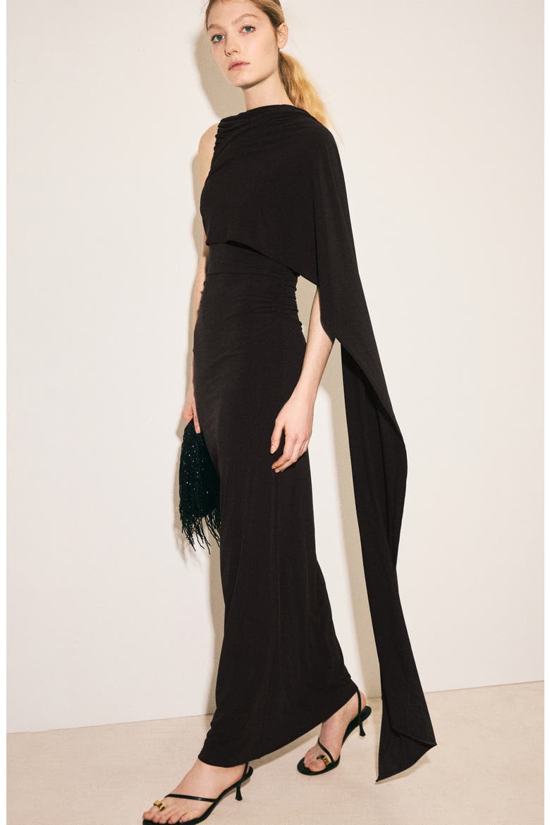 Asymmetric Cape Maxi Dress, Alternate, color, BROWN