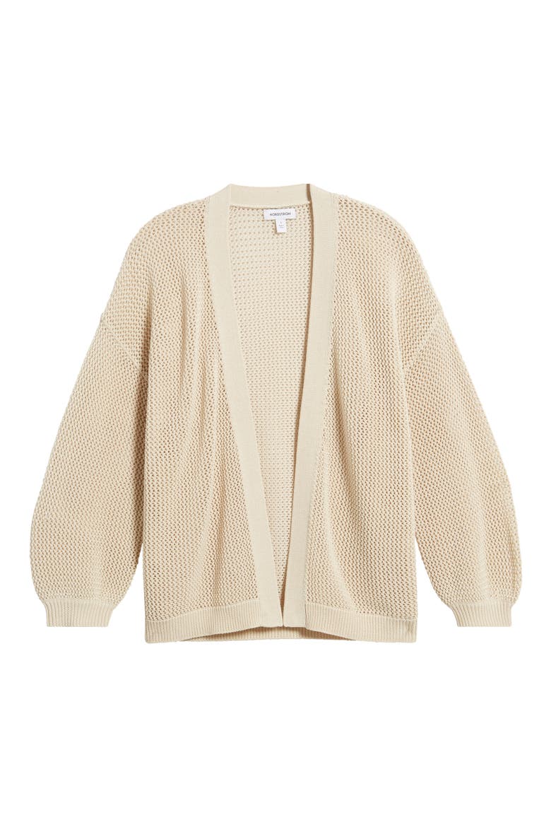 Open Stitch Front Cotton Cardigan, Alternate, color, BEIGE BEACH