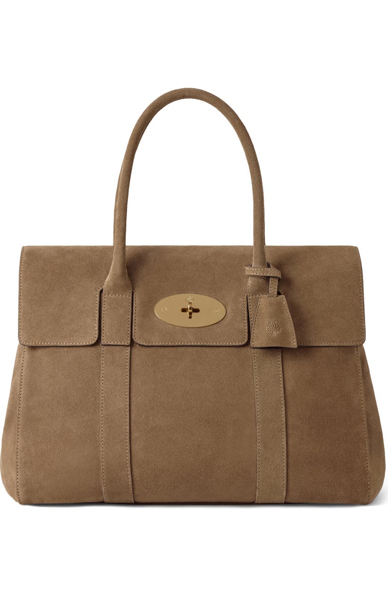Mulberry Bayswater Suede Satchel, Main, color, Salcombe Sand