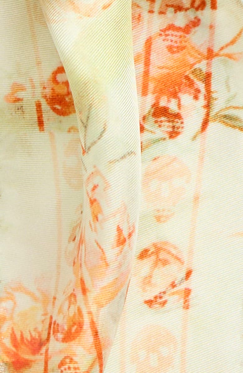 McQueen Floral Creased Silk Scarf, Alternate, color, Acqua