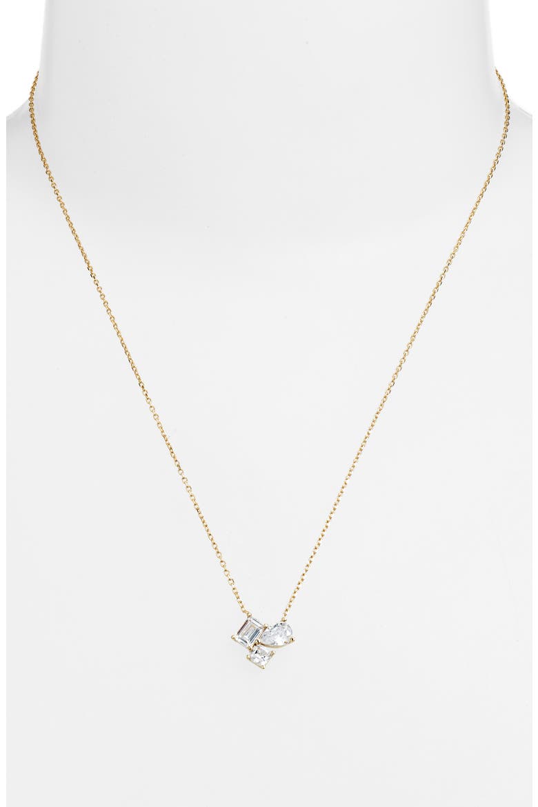 Cubic Zirconia 3-Stone Pendant Necklace, Alternate, color, GOLD