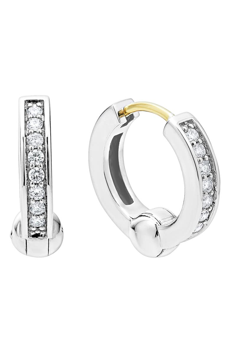 LAGOS Caviar Spark Diamond Huggie Hoop Earrings, Alternate, color, Silver Diamond