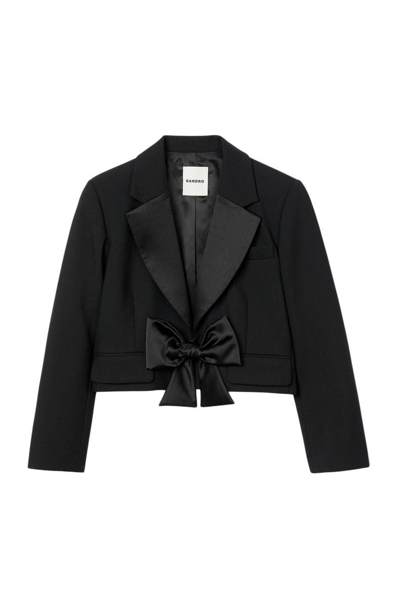 SANDRO Short satin bow jacket, Alternate, color, Black