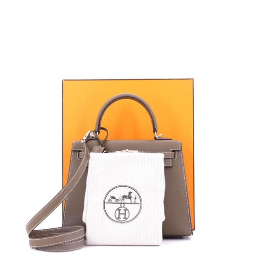 Pre-owned Hermes Hermes Kelly Handbag Grey Epsom With Palladium Hardware 25 In Brown