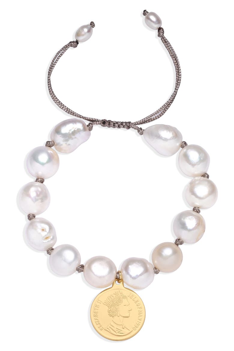 Delphine Freshwater Pearl Medallion Bracelet, Alternate, color, GOLD