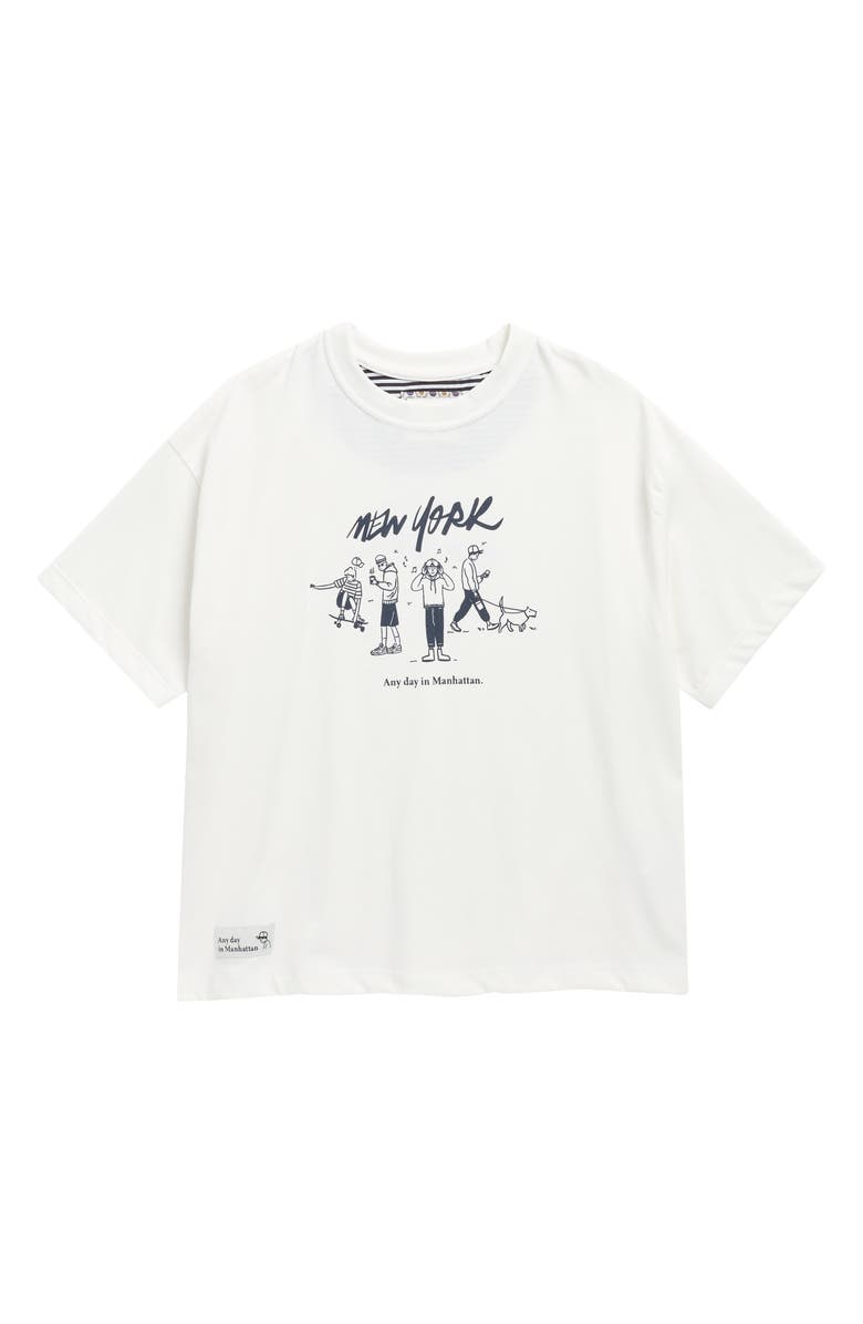 DENIM AND FLOWER Kids' Manhattan Cotton Graphic T-Shirt, Main, color, Off White