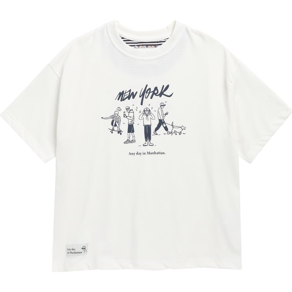 Denim And Flower Kids' Manhattan Cotton Graphic T-shirt In White
