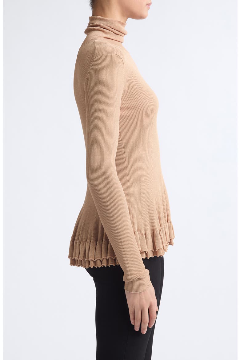 Meritt Ruffle Hem Rib Turtleneck Sweater, Alternate, color, TAN