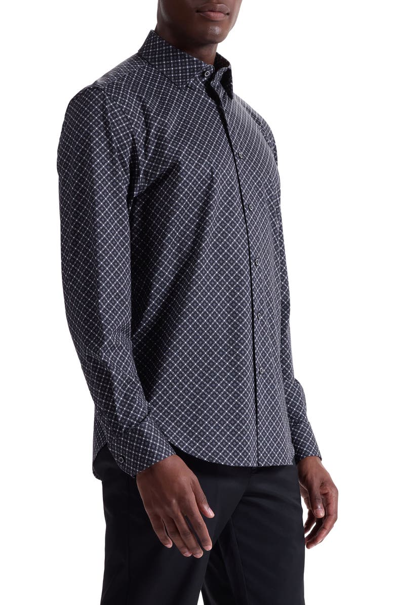 Bugatchi Jules OoohCotton<sup>®</sup> Diamond Print Button-Down Shirt, Alternate, color, Black