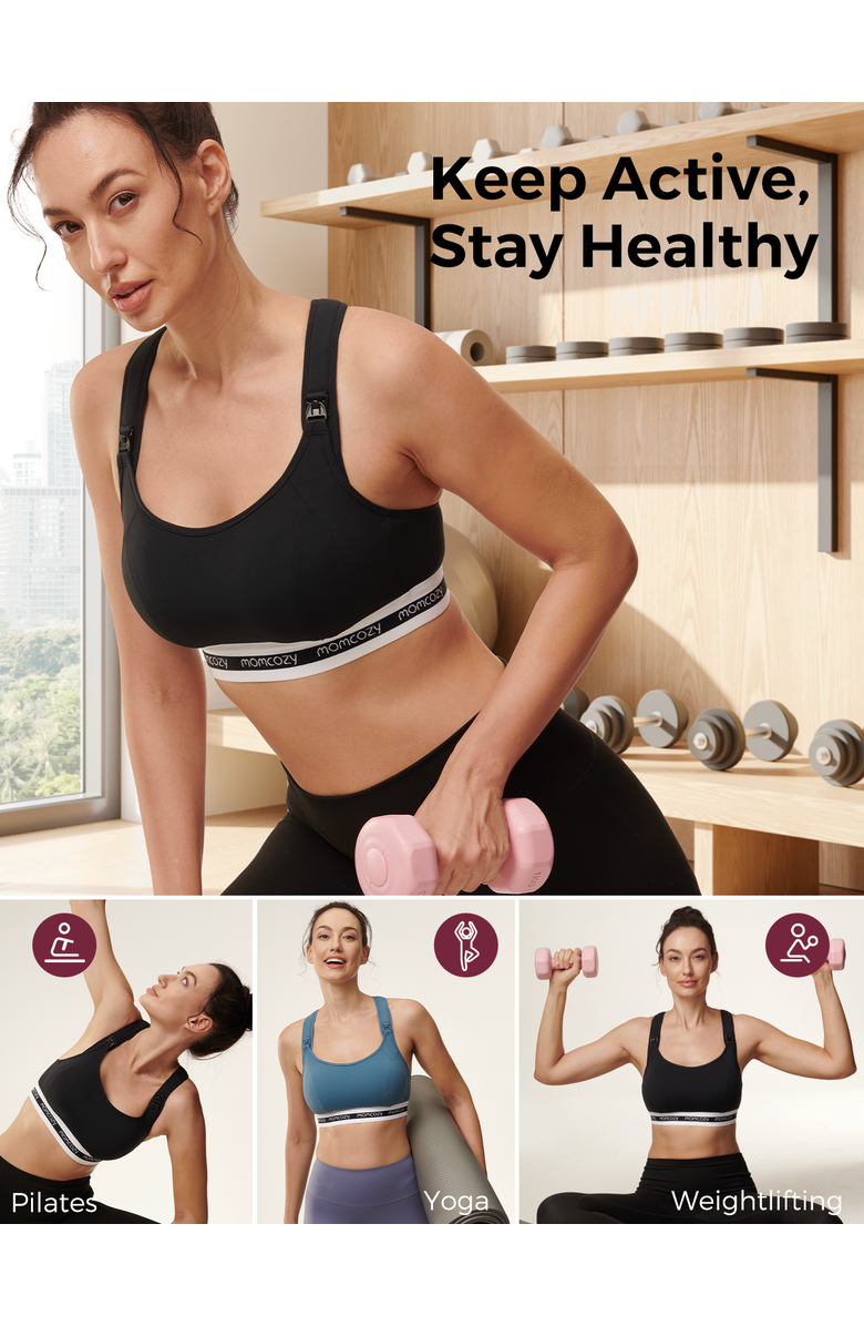 Momcozy Low Impact Nursing Sports Bra, Alternate, color, Black