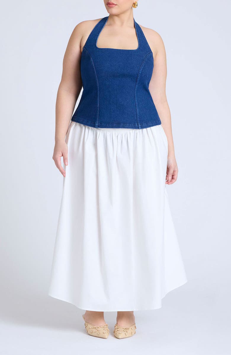 ELOQUII Denim Halter Top, Alternate, color, 