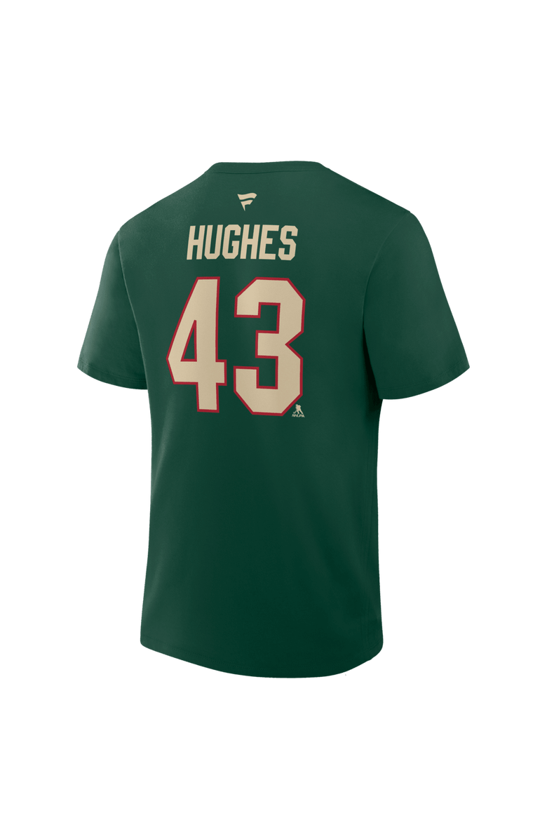 FANATICS Men's Fanatics Quinn Hughes Green Minnesota Wild Authentic Stack Name & Number T-Shirt, Alternate, color, Green