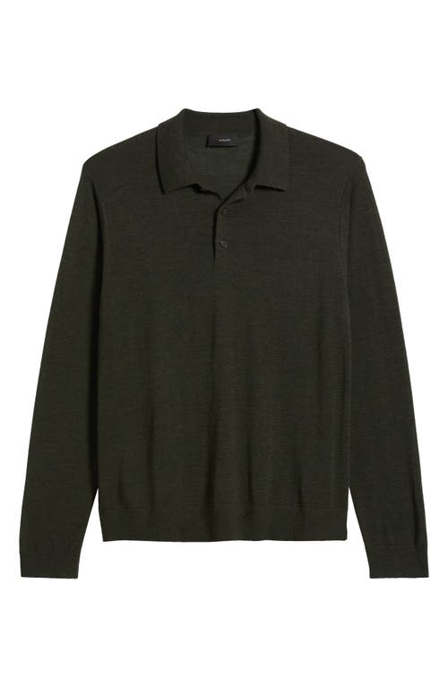 Vince Long Sleeve Merino Wool Polo In Green