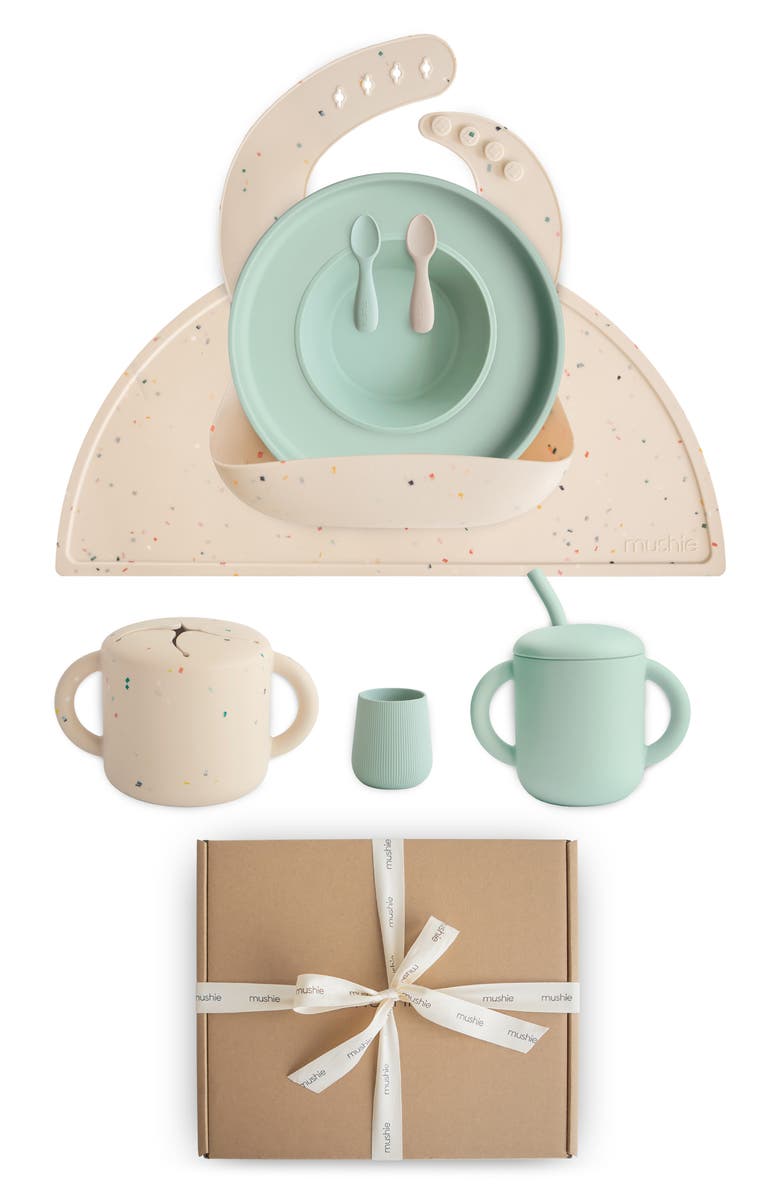 Mushie Deluxe Silicone Feeding Kit, Main, color, Vanilla Confetti/ Camb. Blue