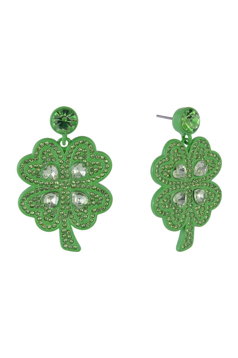 Four Leaf Clover Earrings, Main, color, Green