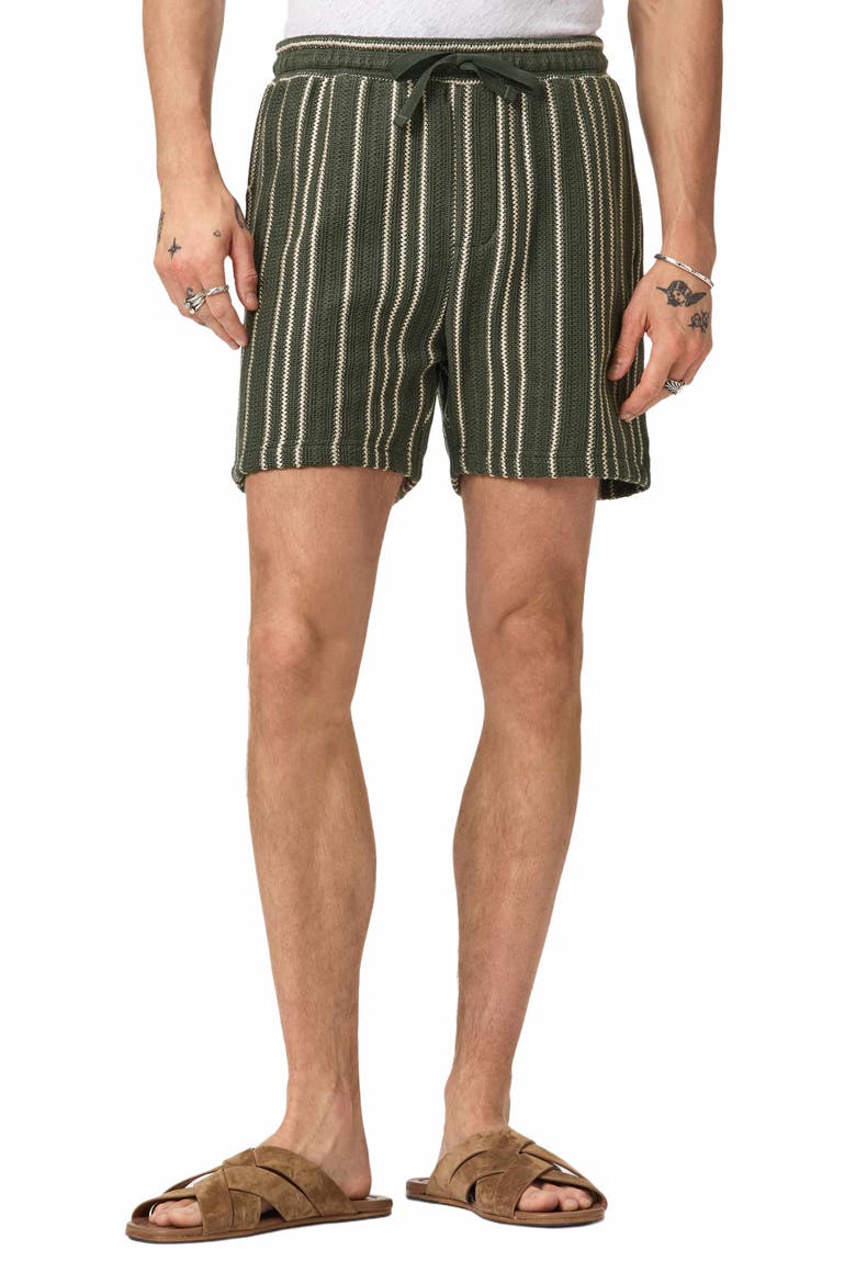 Everson Vertical Texture Stripe Cotton Blend Drawstring Shorts, Main, color, MOSS