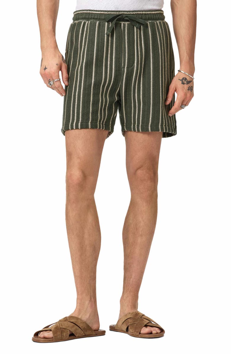 John Varvatos Everson Vertical Texture Stripe Cotton Blend Drawstring Shorts, Main, color, Moss