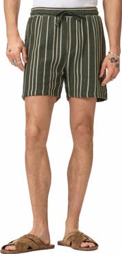 John Varvatos Everson Vertical Texture Stripe Cotton Blend Drawstring Shorts