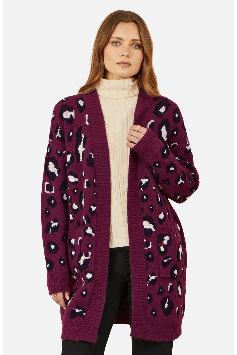 Animal Intarsia Long Cardigan, Main, color, Burgundy