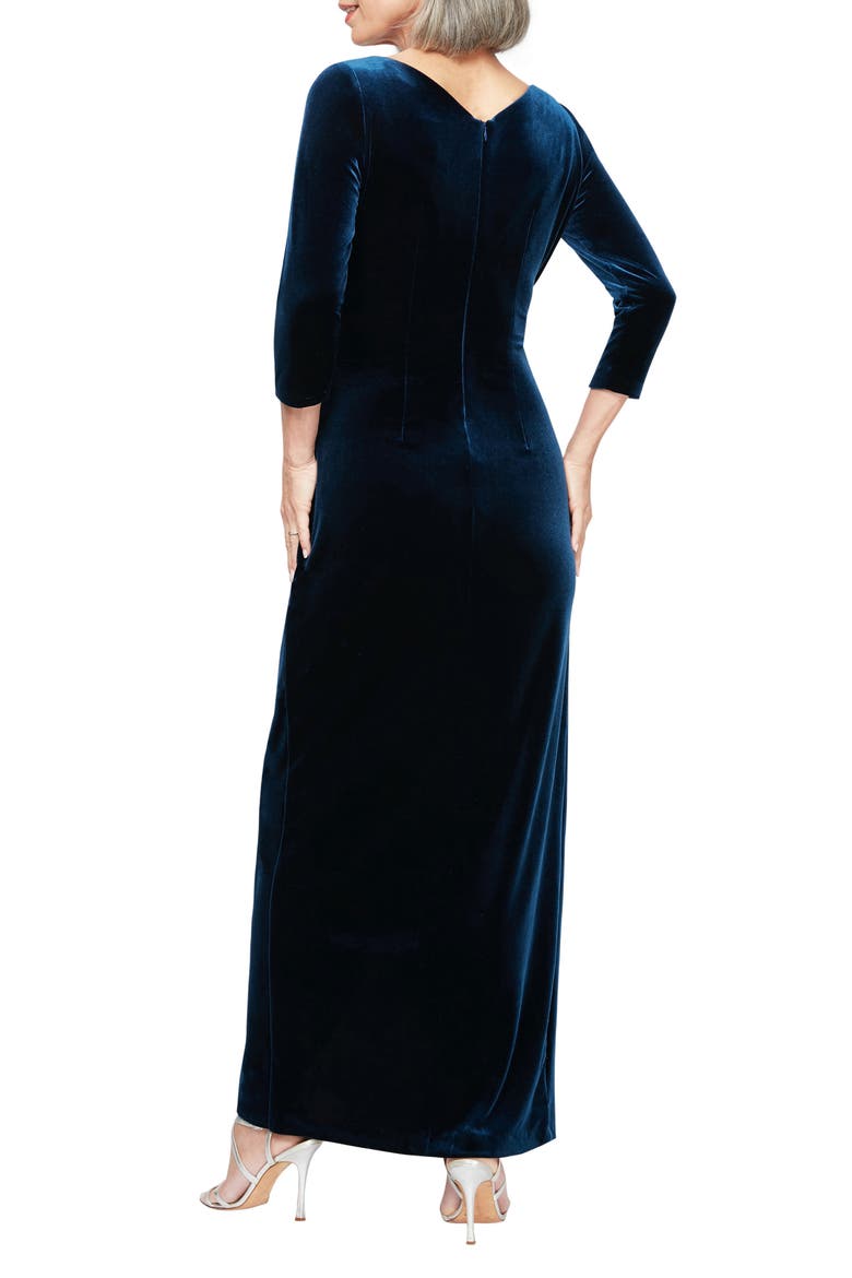 Pleated Long Sleeve Velvet Gown, Alternate, color, IMPERIAL