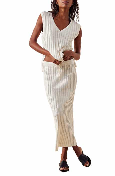 Free People Veda Cotton Blend Sleeveless Sweater & Skirt Set