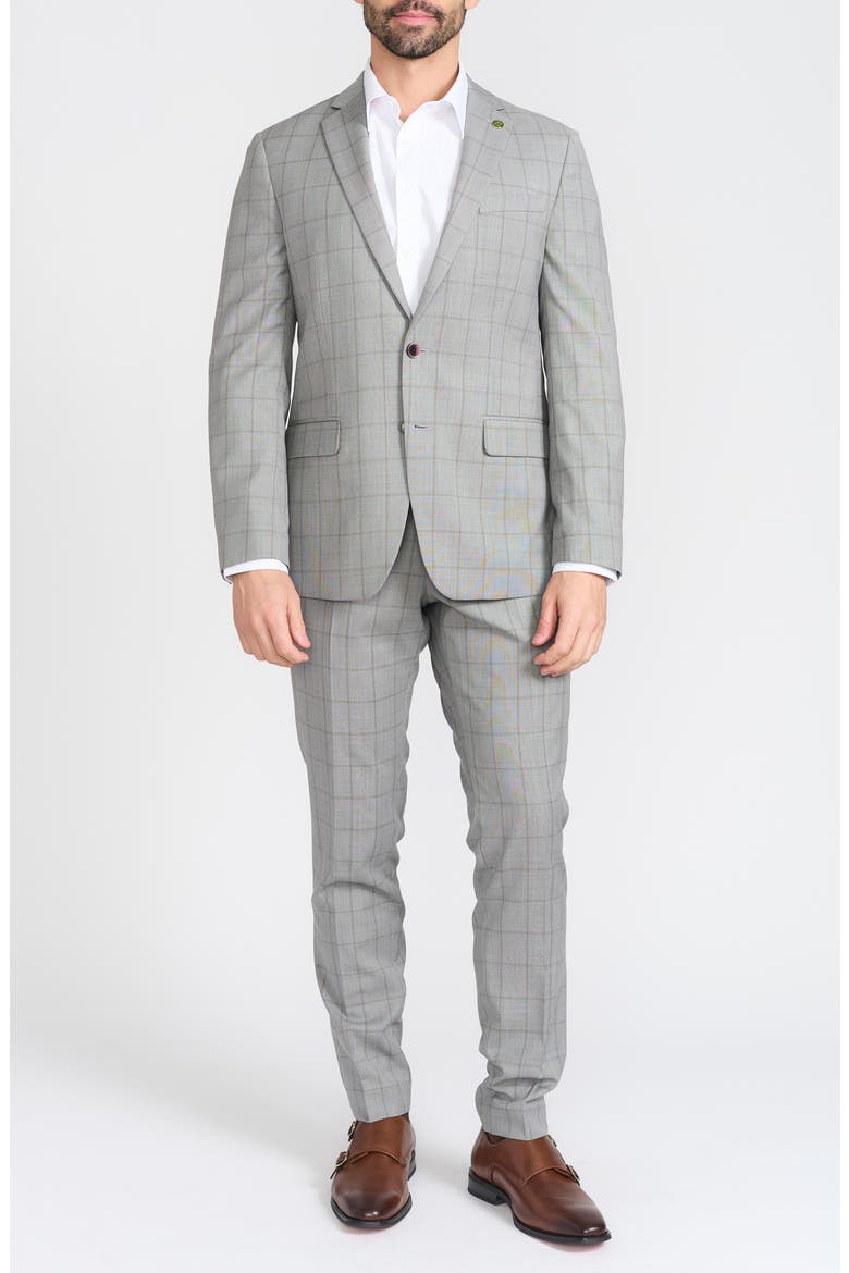 Grey Windowpane Plaid Wool Blend Suit, Main, color, GREY