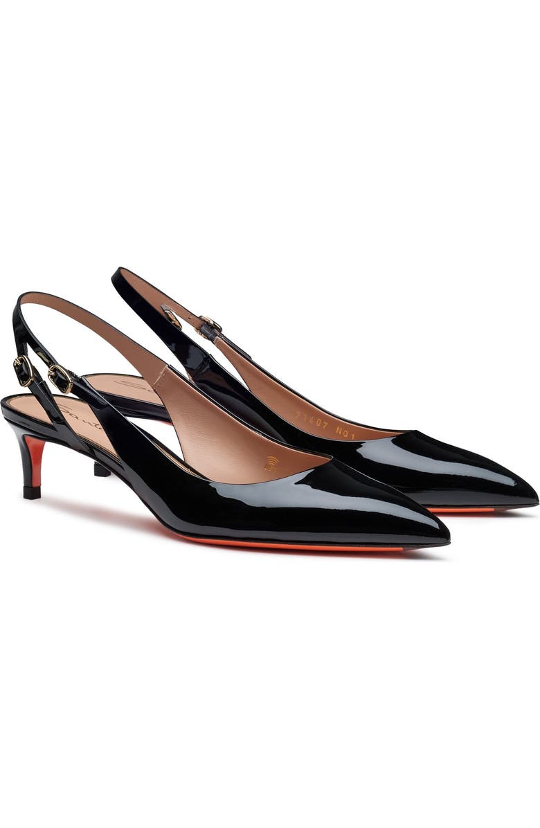 Santoni Women's patent leather mid-heel slingback, Main, color, Black