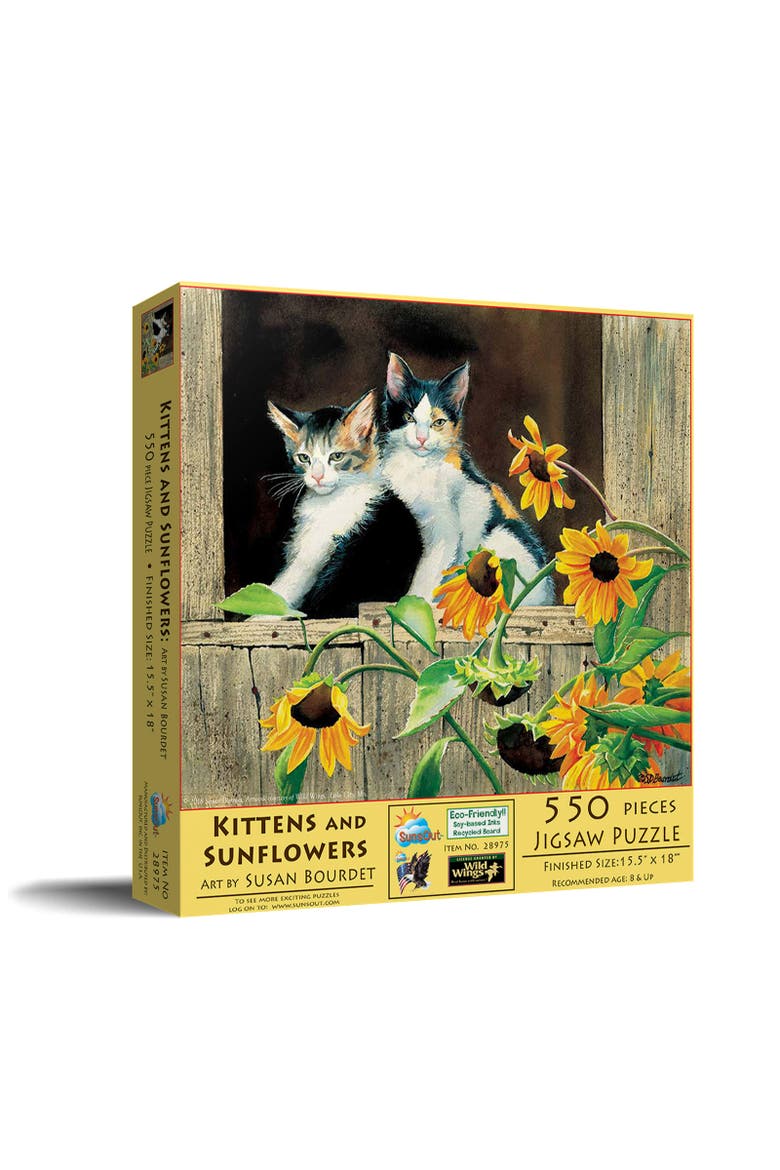 Kittens and Sunflowers 550 piece Jigsaw Puzzle for Adults, Main, color, Multicolor
